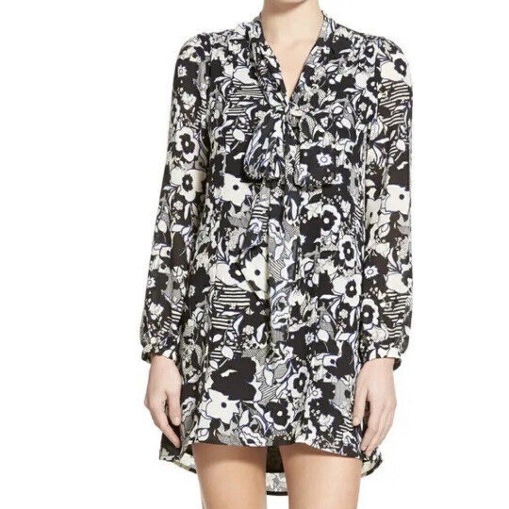 Sanctuary Lola Tie Neck Shift Dress Tunic Floral 70s Print  Size Small